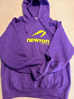 Gildan Newton Running Purple Hoodie Sweatshirt Neon Yellow Logo Mens M Womens L